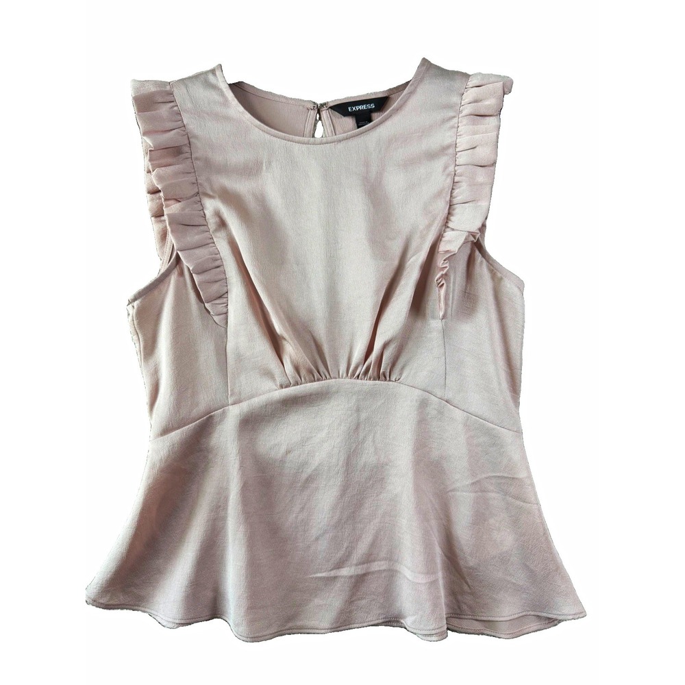 Express Women's XS Pink Ruffle Sleeveless Peplum Blouse Top Back Zip